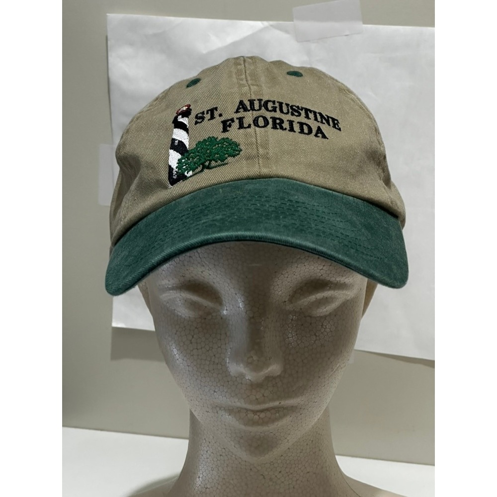 Vintage St Augustine Florida Lighthouse Hat Khaki Green Cotton